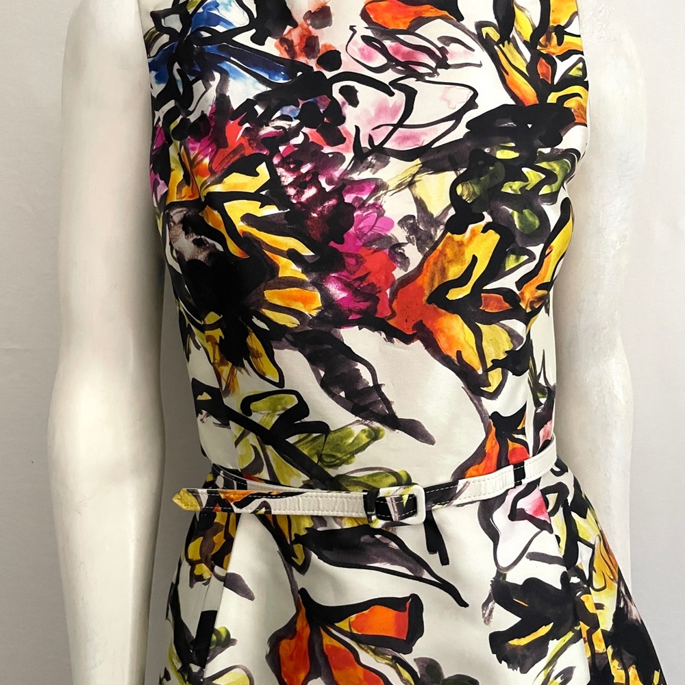 Oscar de la Renta White Midi Dress with Multicolor Floral Print - Picture 3 of 12